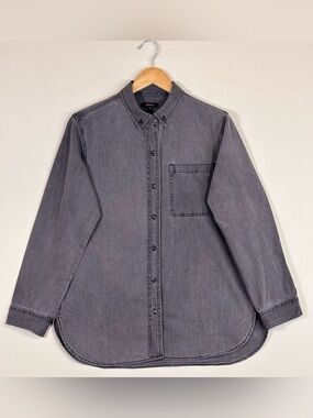 Quince Distressed Denim Oversized Shirt Washed Black Cotton Medium M